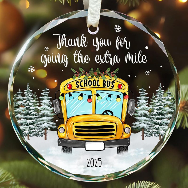 TEEBIM Bus Driver Gifts - School Bus Christmas Ornament - Buses Driver Gifts - School Drivers Ornaments with Card - Thank You, Retirement, Appreciation Gift for Buses Drivers - Glass Ornament 2025 - Image 1
